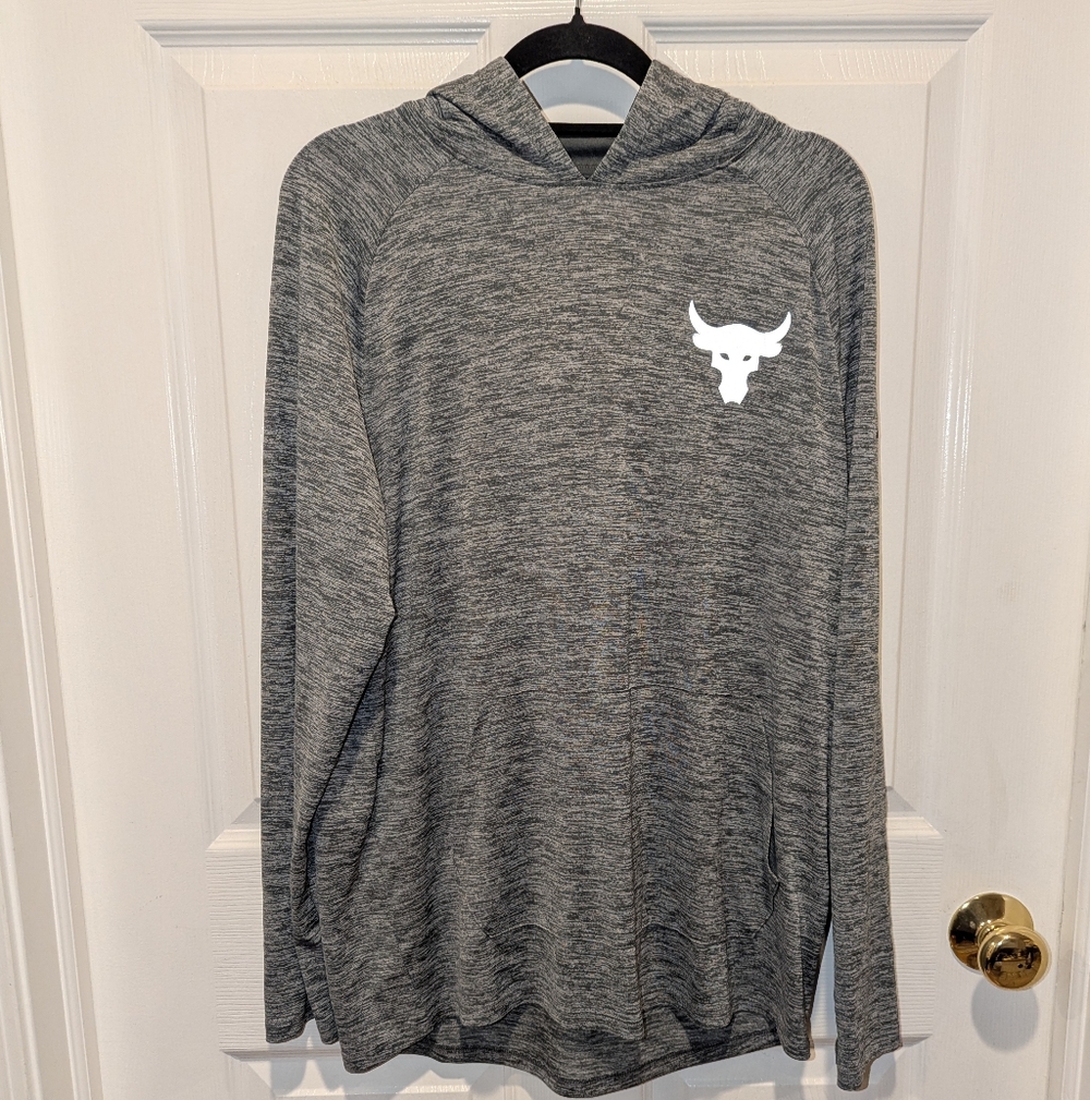 Under Armour Project Rock Loose Fit Heat Gear Grey Size Medium Pullover Hoodie